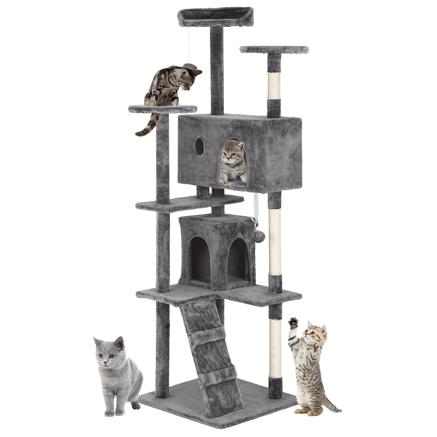 Multi-Level Cat Tree Tower with Scratching Post Perches & Plush Apartments – Space-Saving Indoor Cat Climbing Frame Activity Center, Heights 36-80 Inch, 6 Colors Beige Gray Pink