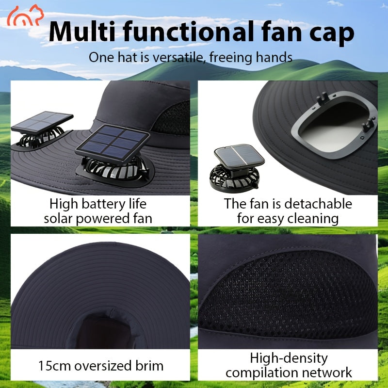 Solar Fan Hat with Dual Fans & USB Charging for Men & Women – Wide Brim Cooling Cap with Long Battery Life for Camping, Hiking, Fishing, Gardening & Outdoor Work | Black, Dark Gray & Khaki