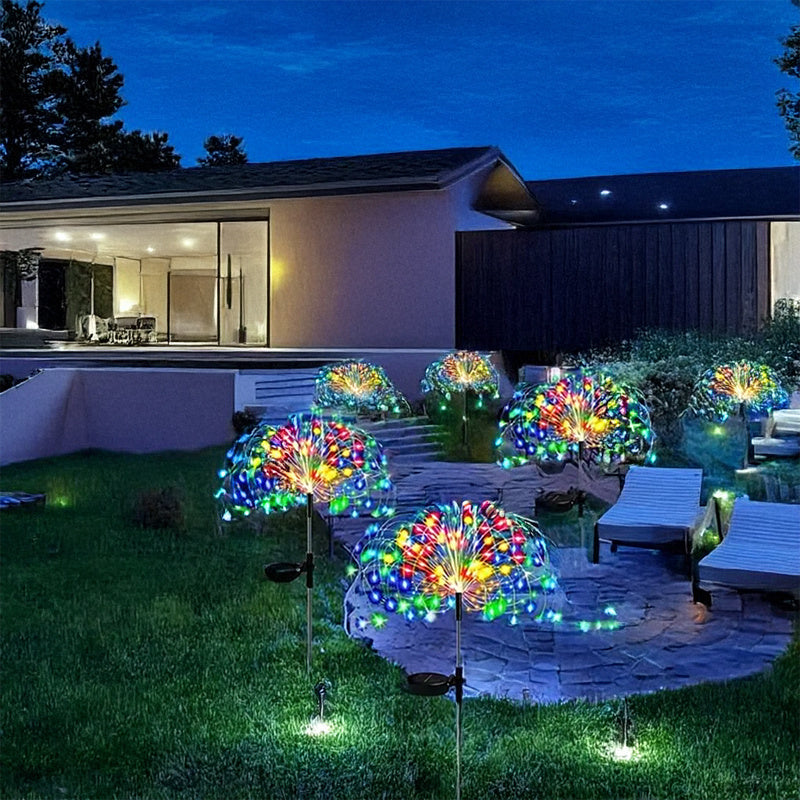 Solar Firework Garden Lights Outdoor – 8 Modes LED Smart Sensor Auto Dusk to Dawn Waterproof Landscape Lighting for Garden Patio Walkway Yard Lawn Party Wedding 60 200 360 LED Multi-Pack