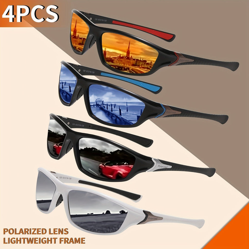 4 Pairs Polarized Sports Sunglasses UV400 Full Frame for Men & Women – Anti-Glare Fashion Eyewear for Cycling Running Fishing Rock Climbing Hiking Outdoor Travel, Polychrome Multicolor Set