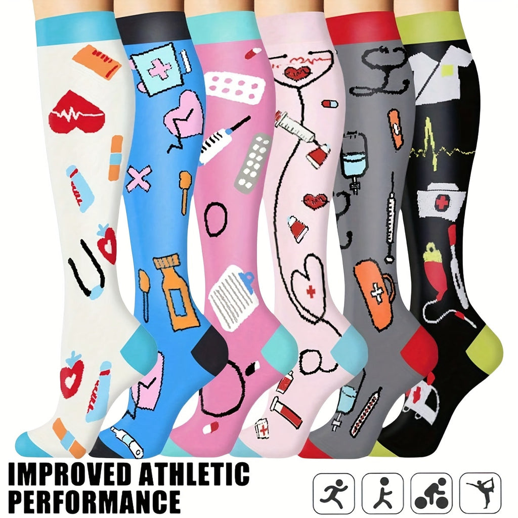 Compression Sports Socks 6 Pack Unisex Lightweight Mid-Calf – Casual Athletic Socks for Running Cycling Soccer Hiking Outdoor Activities & Travel, Sizes S/M & L/XL