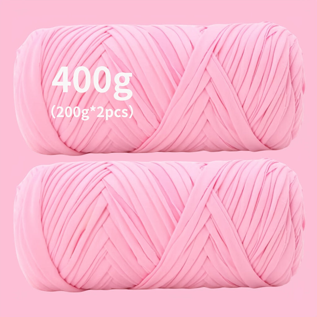 T-Shirt Fabric Yarn 400g (2 x 200g) Chunky Cotton Blend in 49 Colors – Soft Thick Yarn for Crochet Baskets, Bags, Rugs, Macrame & Knitting Projects – Beginner-Friendly Craft Yarn