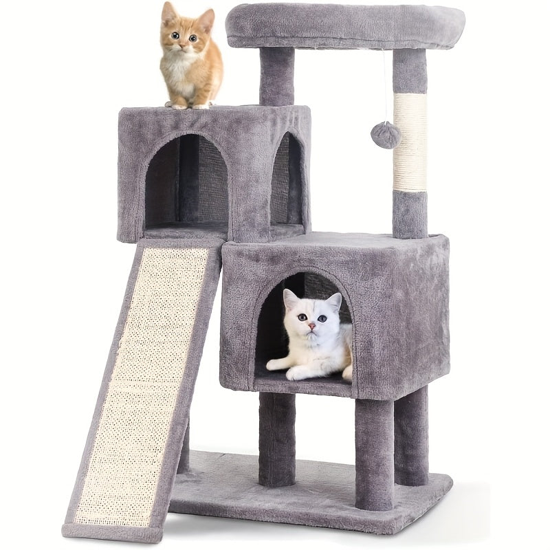 Multi-Level Cat Tree Tower with Scratching Post Perches & Plush Apartments – Space-Saving Indoor Cat Climbing Frame Activity Center, Heights 36-80 Inch, 6 Colors Beige Gray Pink