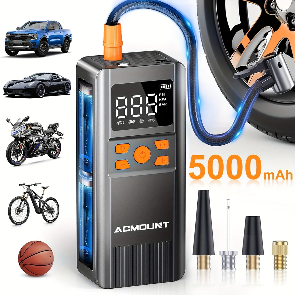 Portable Tire Inflator Air Compressor 150PSI Cordless – 2X Faster Inflation Digital Pressure Gauge LED Light for Car Bike Motorcycle Ball, Rechargeable Auto Air Pump