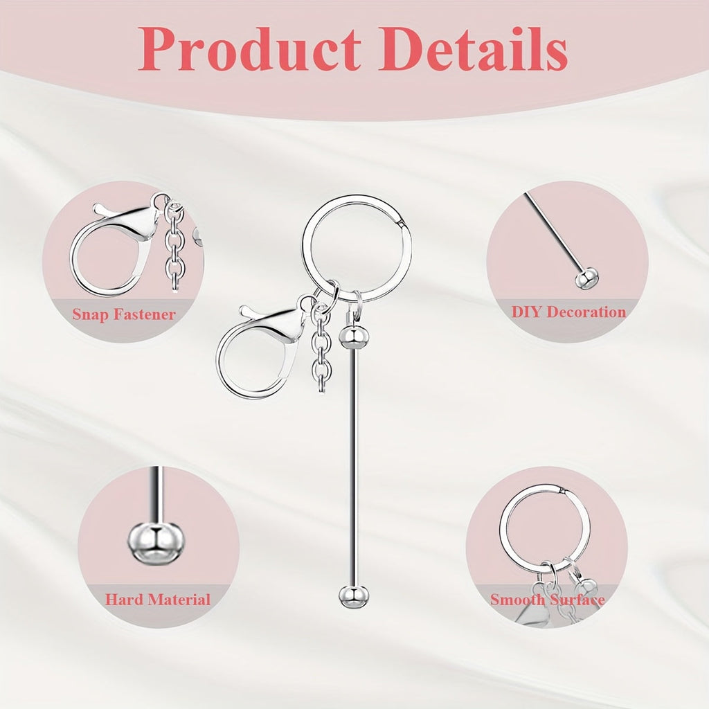 Beadable Keychain Blanks Stainless Steel DIY Kit 12 & 24pcs – Metal Keyring Pendants Gold Silver Rose Gold for Crafting, Christmas Halloween Party Favors & Handmade Gift Making