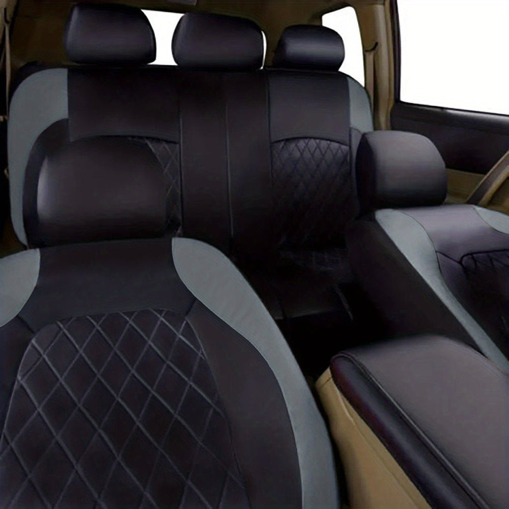 Quilted PU Leather Car Seat Covers Waterproof Sponge Padded All-Season Universal Fit Cars SUVs Trucks Gray Black Red Blue Single or 12-Piece Full Set Interior Protection | Nova Mart