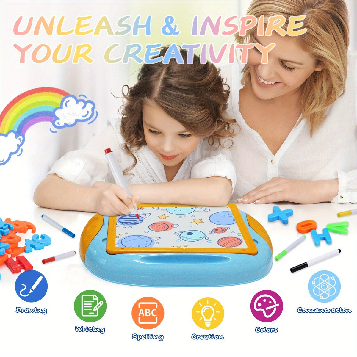 Kids Magnetic Drawing Board Double-Sided Doodle Board with Teaching Supplies – Portable Space-Saving Art Toy for Creative Drawing, Writing & Learning | Gift for Boys & Girls