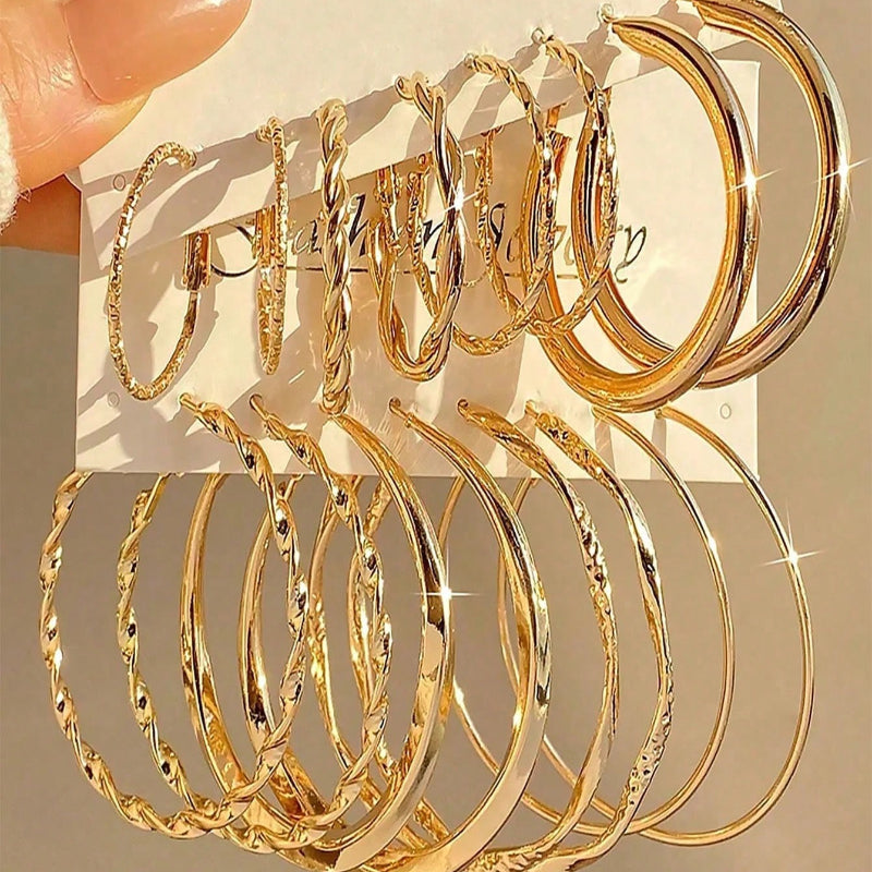 16Pcs Minimalist Metal Twist Earrings Set for Women – Hypoallergenic Gold Stud & Hoop Earring Gift Set for Daily Wear, Parties & Special Occasions