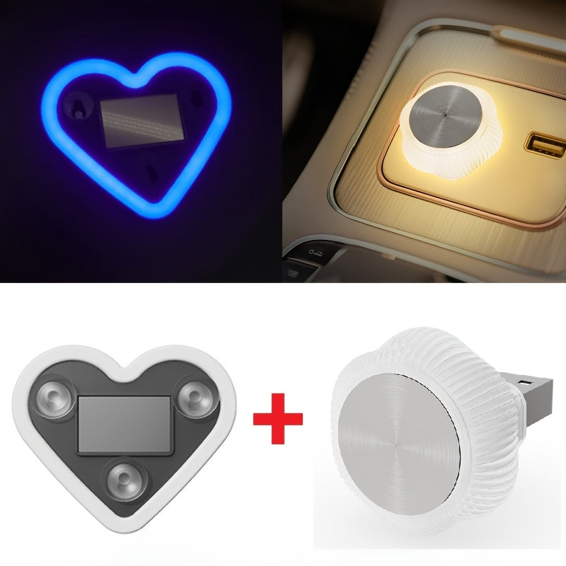 Heart & Flower Shaped Car Interior LED Neon Mood Lights USB Powered Cute Ambient Decoration for Women Girls Pink Red Blue Dashboard Window Decor Valentine's Day Birthday Gift Car Accessories | Nova Mart
