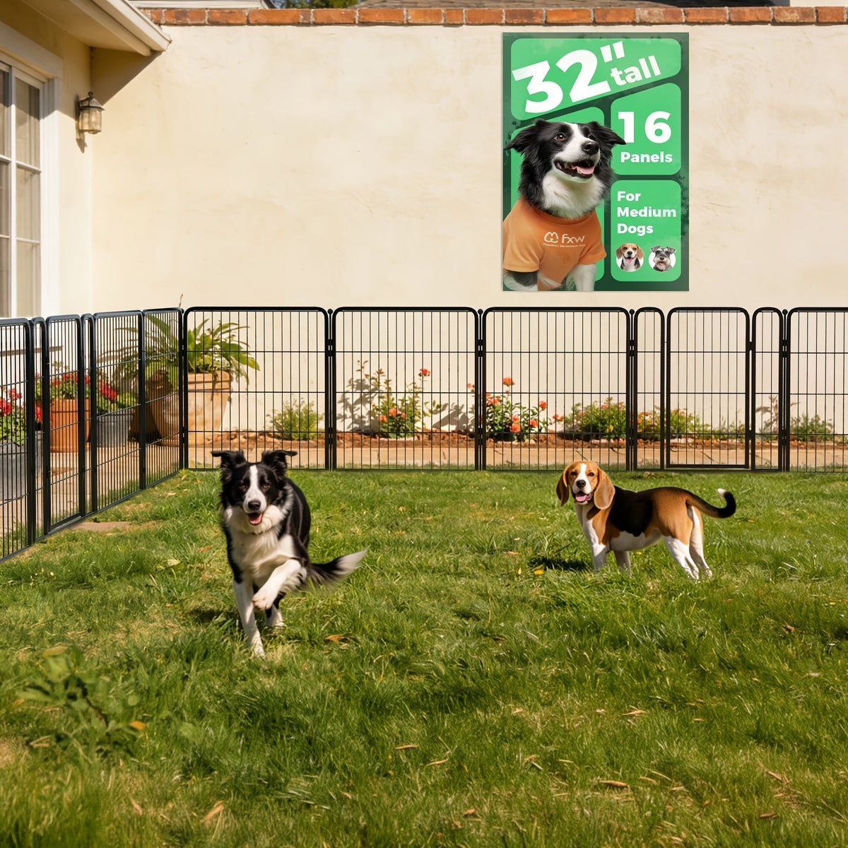 Heavy Duty Metal Dog Playpen with Gate 8 16 24 32 48 Panels 24 32 40 50 Inch Indoor Outdoor Pet Exercise Pen Fence for Large Medium Small Dogs Portable Yard Garden RV Camping by FXW