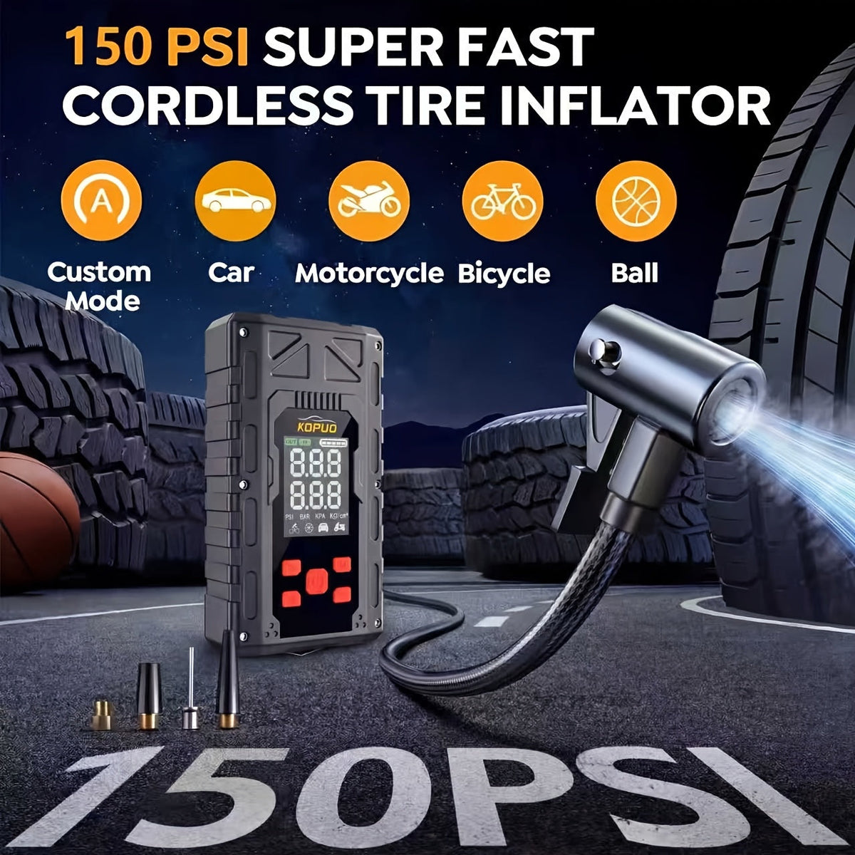 Portable Car Jump Starter with Air Compressor 20000A Peak 7 in 1 Battery Booster Pack 150PSI Tire Inflator Power Bank LED Light LCD Display Safety Hammer 12V Emergency Roadside Kit Car SUV Truck
