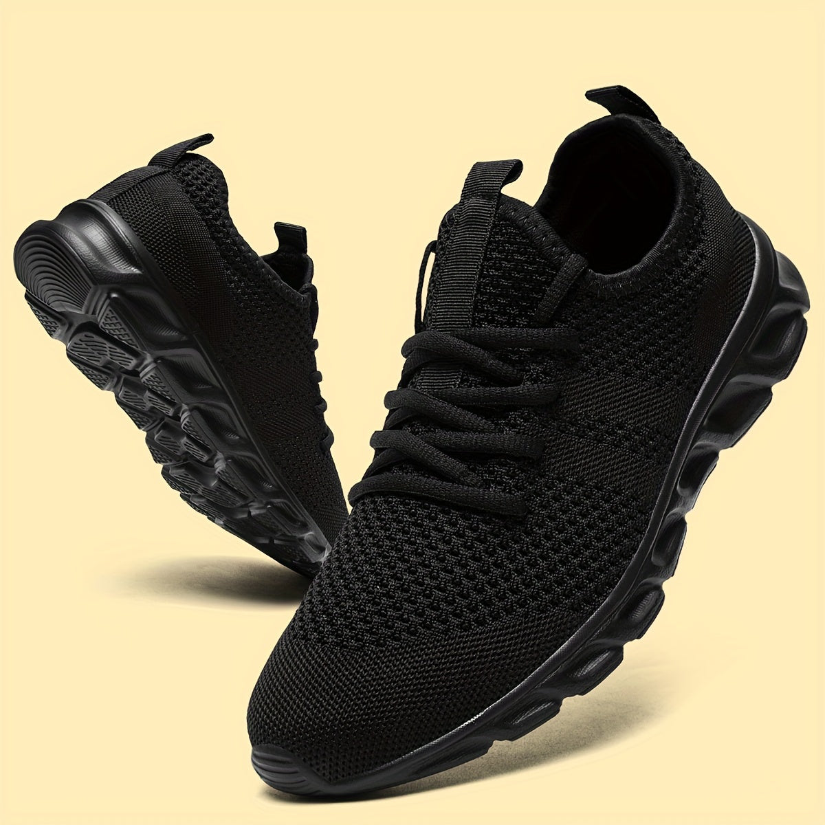 Men's Lightweight Knit Mesh Sneakers EVA Blade Sole Low-Top Lace-Up – Breathable Running Walking Gym Shoes in White Red Black All-Season US Sizes 6 to 13.5