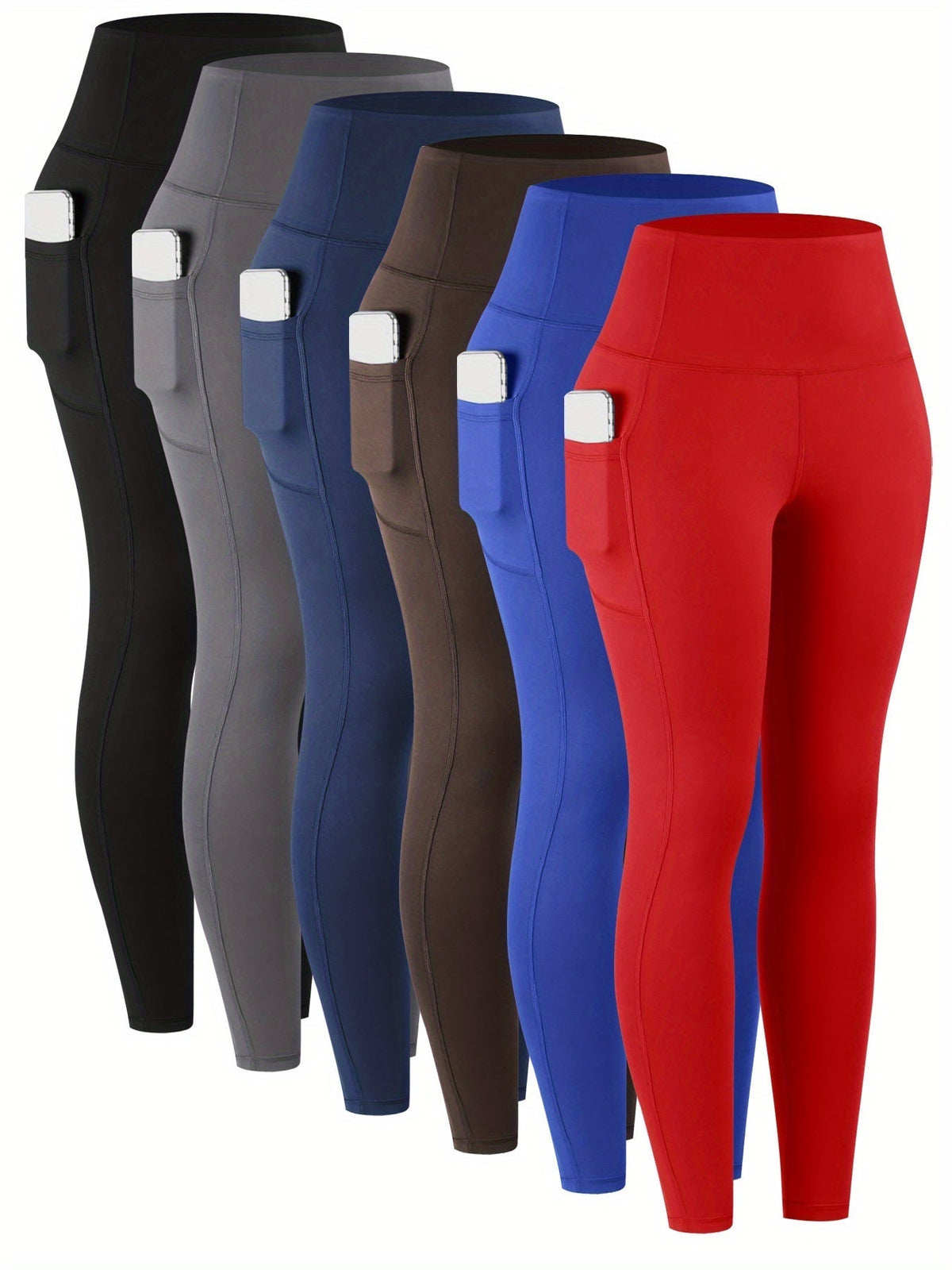 High Waist Leggings with Pockets Women 6 Pack Buttery Soft Tummy Control Yoga Pants Multicolor Sets S-XXL