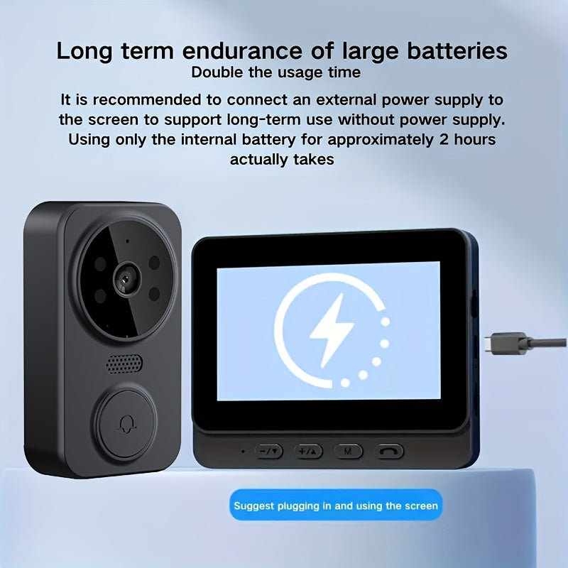 Wireless Video Doorbell Camera No Wi-Fi Needed with 4.3" Indoor Monitor – 1080P FHD 120° Wide Angle Night Vision Two-Way Audio 1200mAh Battery SD Card Storage Easy Install Home Security