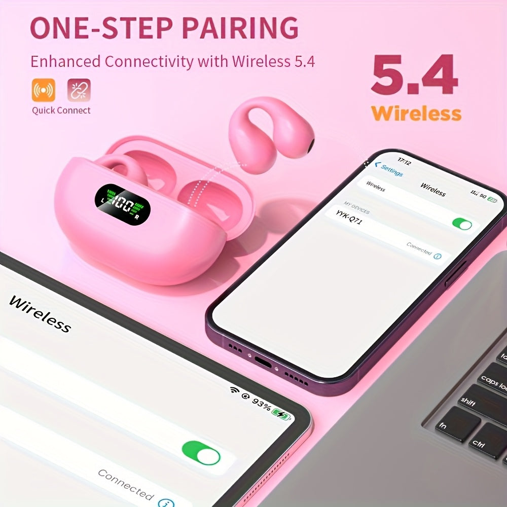 Open-Ear Wireless Earphones Bluetooth 5.4 TWS 360 Ambient Awareness ENC Clear Calls Touch Control Sport Fitness Earbuds All-Day Comfort Secure Fit Black Rose Pink White