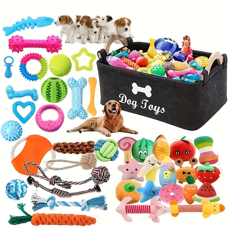 Interactive Dog Toy Set 6 & 12 Pcs Squeaky Knot Fabric Chew Toys with Cartoon Patterns – Teeth Cleaning Training Play Set for All Breed Sizes, Squeakers Knot Toys & Balls, No Battery Needed