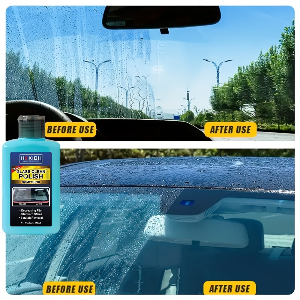 Car Glass Oil Film Cleaner & Windshield Restorer Paste – Removes Oil Film Coatings Water Spots from Auto Windshield & Home Glass, Surfactant-Free Cream Formula for Crystal Clear Visibility