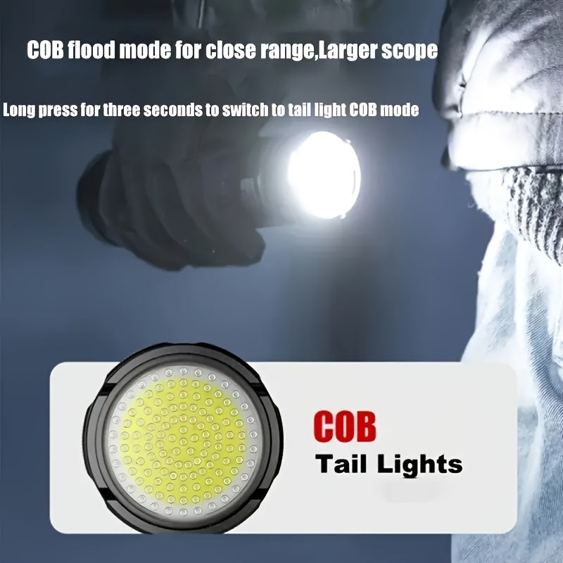 Extra-Large USB Rechargeable Flashlight with COB Tail Light – 5 Adjustable Modes Zoomable Focus & Power Bank Function, Super Bright Handheld Torch for Emergencies Hiking Camping & Outdoor Adventures
