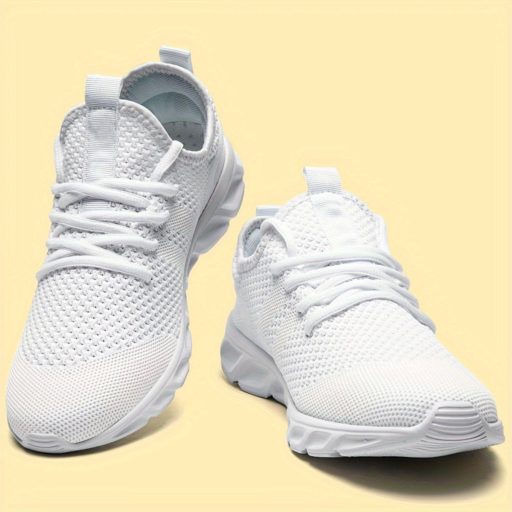 Men's Lightweight Knit Mesh Sneakers EVA Blade Sole Low-Top Lace-Up – Breathable Running Walking Gym Shoes in White Red Black All-Season US Sizes 6 to 13.5