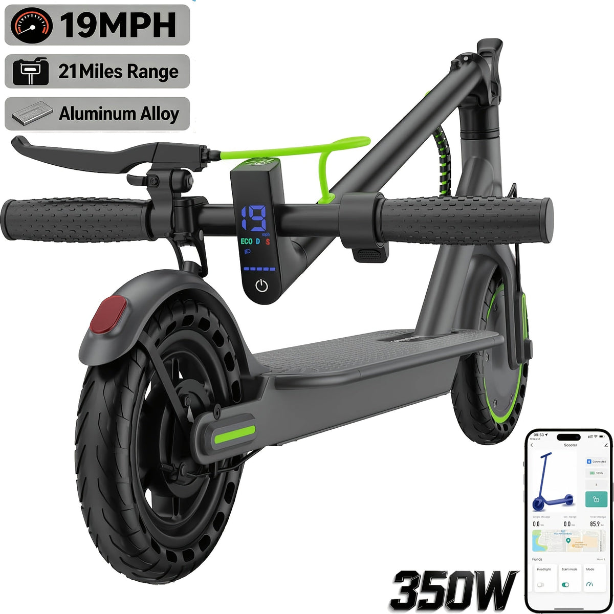 Electric Scooter for Adults 350W/500W Motor Foldable E-Scooter 19MPH Long Range 19 Miles Anti-Skid Solid Tires LCD Display Dual Brake Commuting Scooter with LED Lights Adjustable Speed