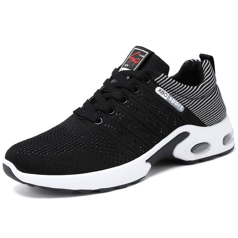 Air Cushion Slip-Resistant Men's Athletic Sneakers – Breathable Lace-Up Casual Sports Shoes for Gym Walking Running Urban Everyday Wear, Black & White or Black Blue, Sizes US 6.5–11.5