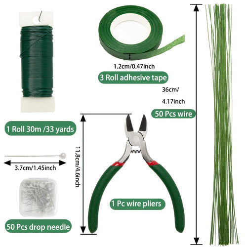 105Pcs Floral Arrangement Kit with Green Floral Tape Wire Boutonniere Flower Pins and Wire Cutter – DIY Wreath Making Wedding Bouquet Corsage Centerpiece Craft Supplies for Beginners and Professionals
