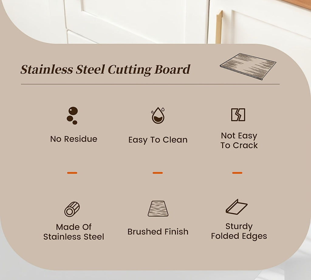 304 Stainless Steel Cutting Board Rust-Proof Non-Porous Butcher Block Kitchen Prep Board Dishwasher Safe Easy to Clean 3 Sizes for Meat Vegetables Fish Bread Cheese