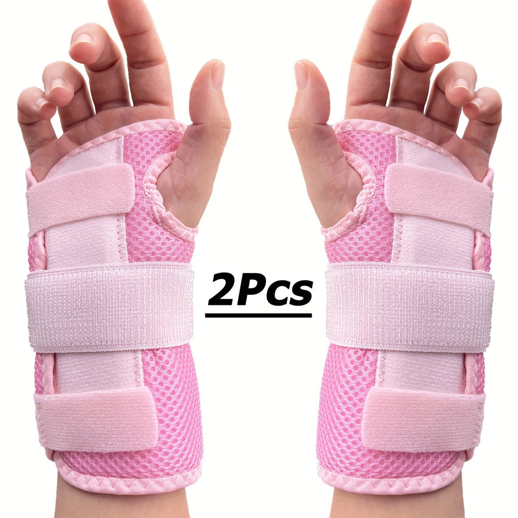 Wrist Brace with Dual Plate Triple Fixation Support - Breathable Adjustable Compression Splint for Sports, Carpal Tunnel, Tendonitis Relief, 1 Pair Pink Blue Beige