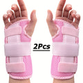Wrist Brace with Dual Plate Triple Fixation Support - Breathable Adjustable Compression Splint for Sports, Carpal Tunnel, Tendonitis Relief, 1 Pair Pink Blue Beige