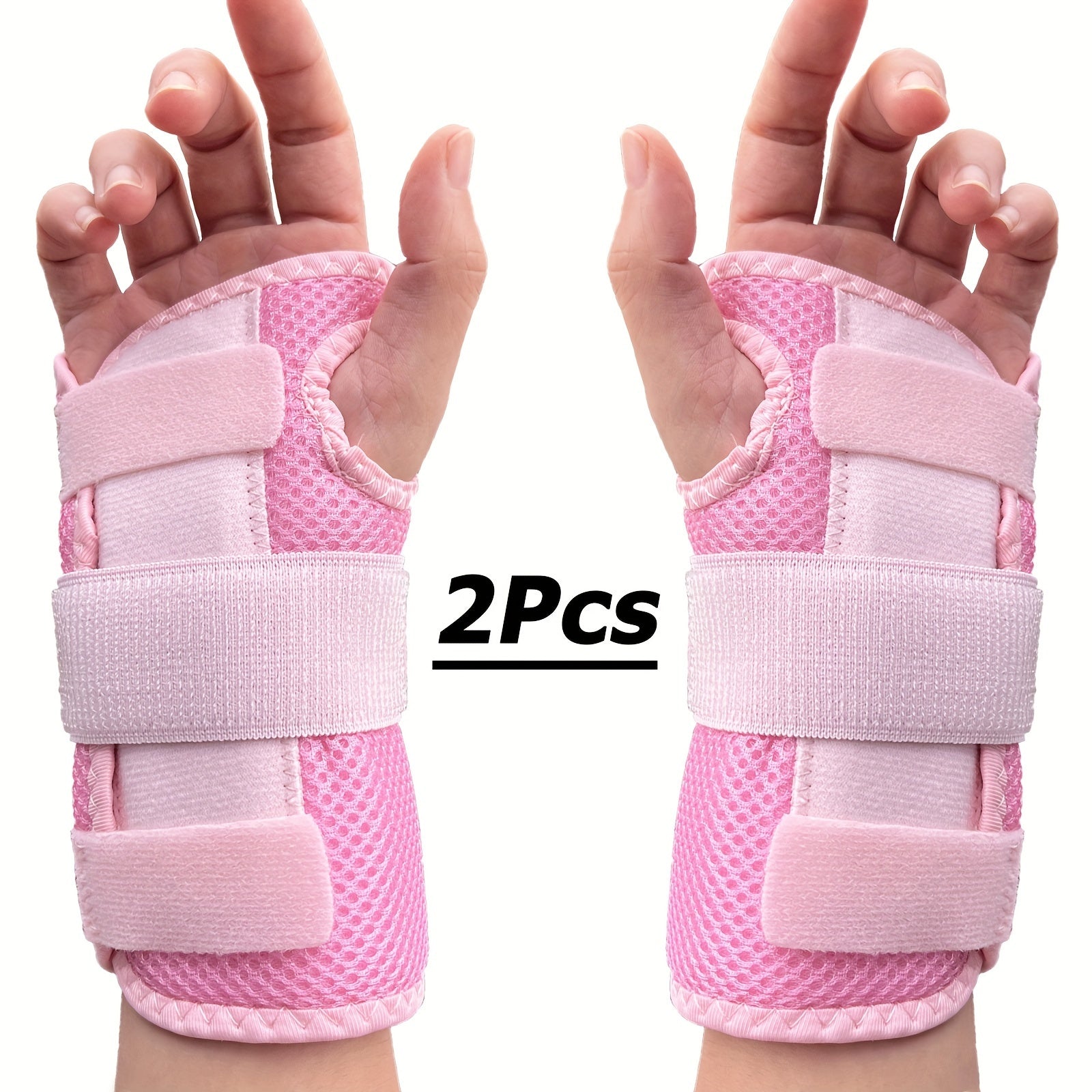 Wrist Brace with Dual Plate Triple Fixation Support - Breathable Adjustable Compression Splint for Sports, Carpal Tunnel, Tendonitis Relief, 1 Pair Pink Blue Beige