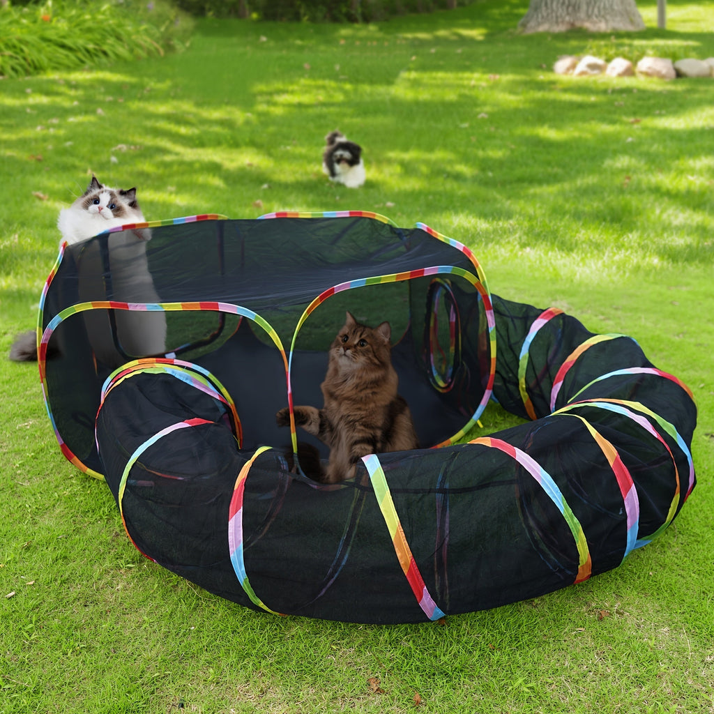 Rainbow Cat Playpen Outdoor Cat Enclosure with Circle Tunnel Portable Pop-Up Tent Foldable Cat Playground for Cats Kittens Rabbits Small Animals Indoor Outdoor Safe Exercise Space