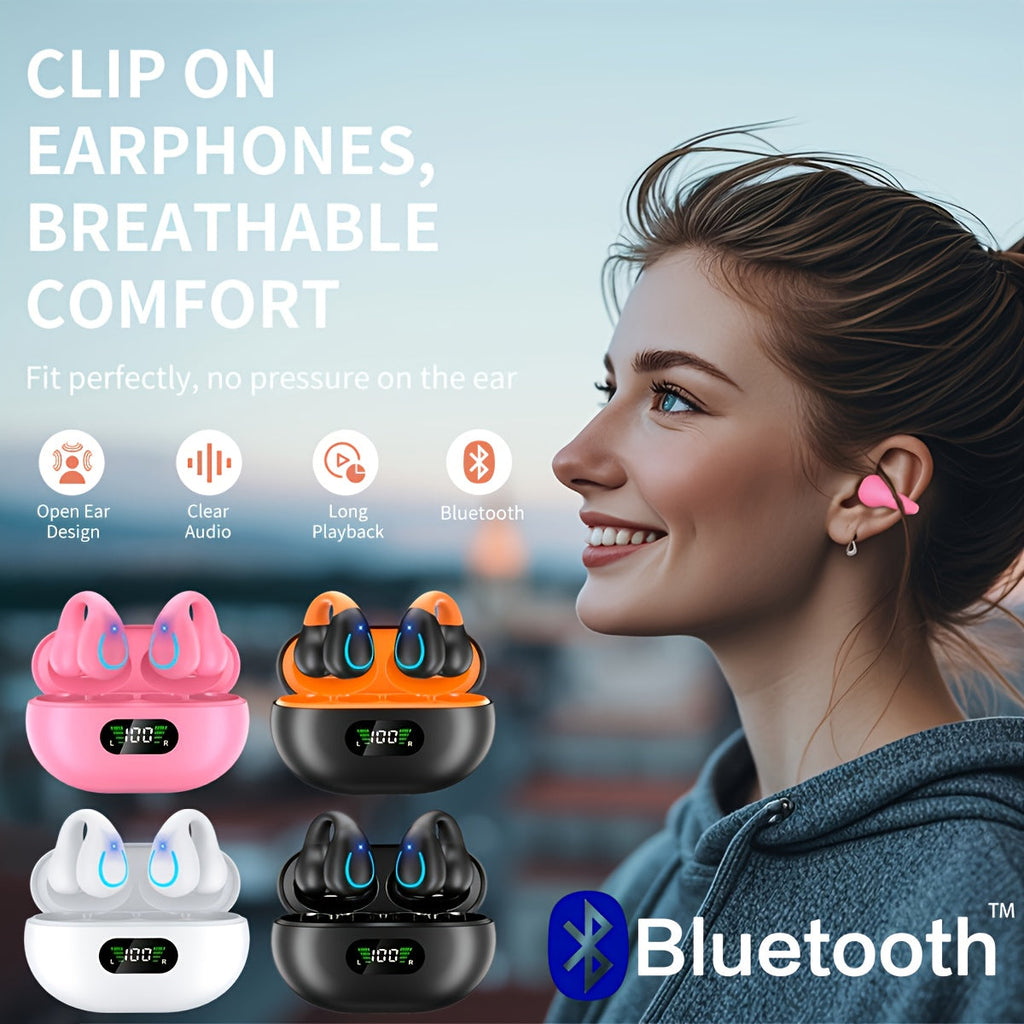 Open-Ear Wireless Earphones Bluetooth 5.4 TWS 360 Ambient Awareness ENC Clear Calls Touch Control Sport Fitness Earbuds All-Day Comfort Secure Fit Black Rose Pink White