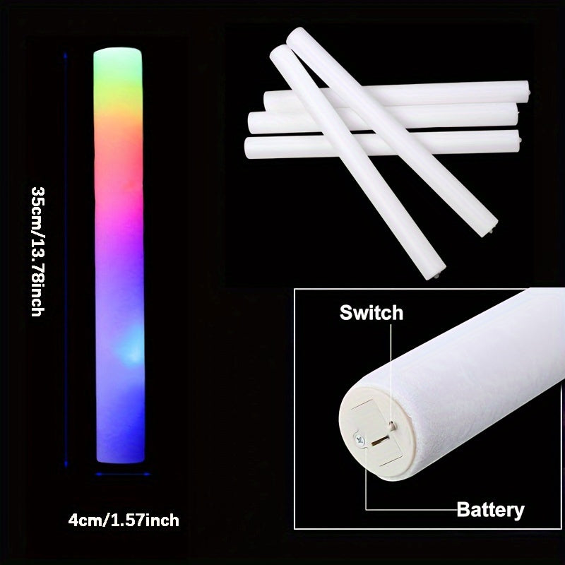 LED Foam Light Sticks Bulk Pack 28 48 or 100 Pieces – 3-Mode Color Changing Flashing Glow Sticks for Glow Parties Weddings Concerts Birthdays Halloween Christmas Camping Cheering Events – Safe for Kids Adults