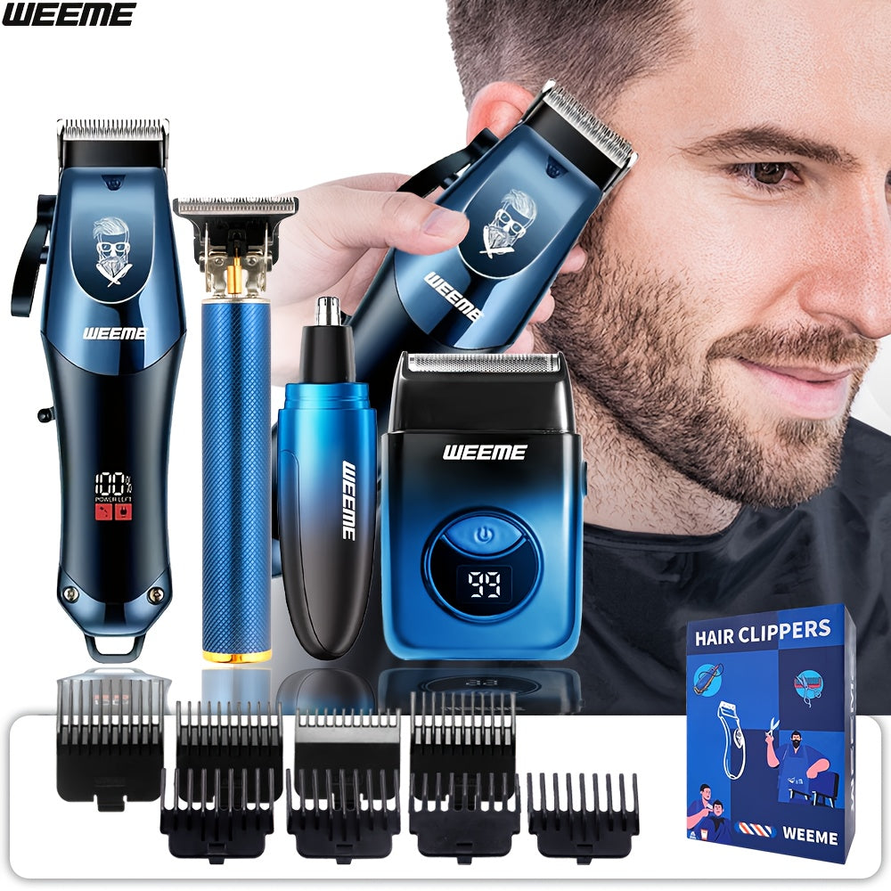 Men's Electric Hair Clipper Grooming Set USB Rechargeable Cordless Nose Hair Trimmer Shaver 2-Piece 4-Piece 5-Piece Professional Lithium Battery Father's Day Birthday Gift Golden Blue