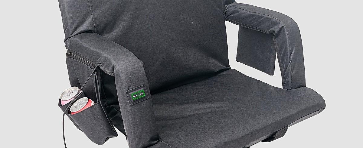 LILYPELLE Double Heated Stadium Seat with Back & Arm Support – Portable Bleacher Seat with 6 Reclining Positions, USB Heated Cushion for Sports Events, Outdoor Games, Travel & Hiking (Power Bank Not Included)