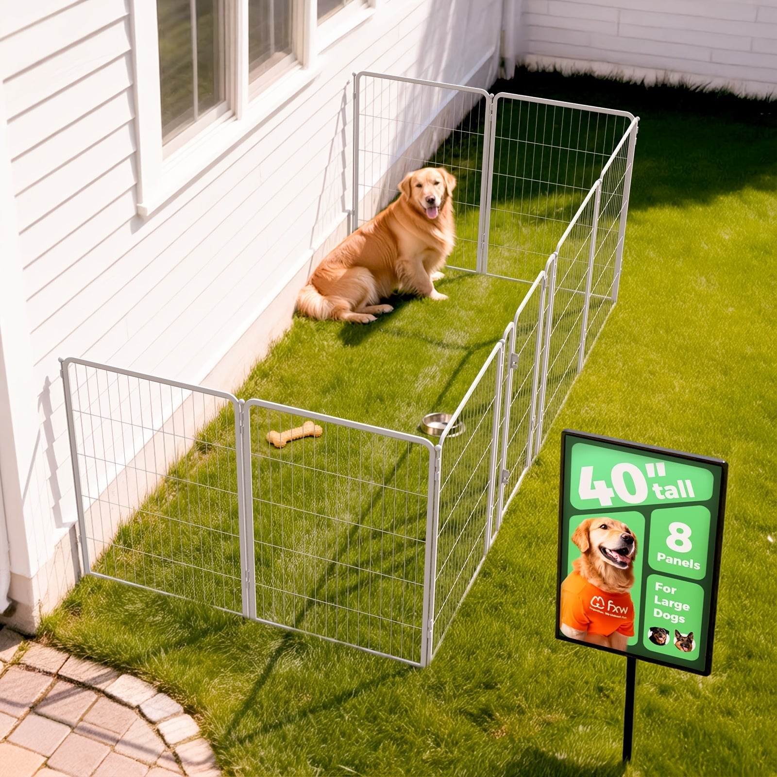 Heavy Duty Metal Dog Playpen with Gate 8 16 24 32 48 Panels 24 32 40 50 Inch Indoor Outdoor Pet Exercise Pen Fence for Large Medium Small Dogs Portable Yard Garden RV Camping by FXW