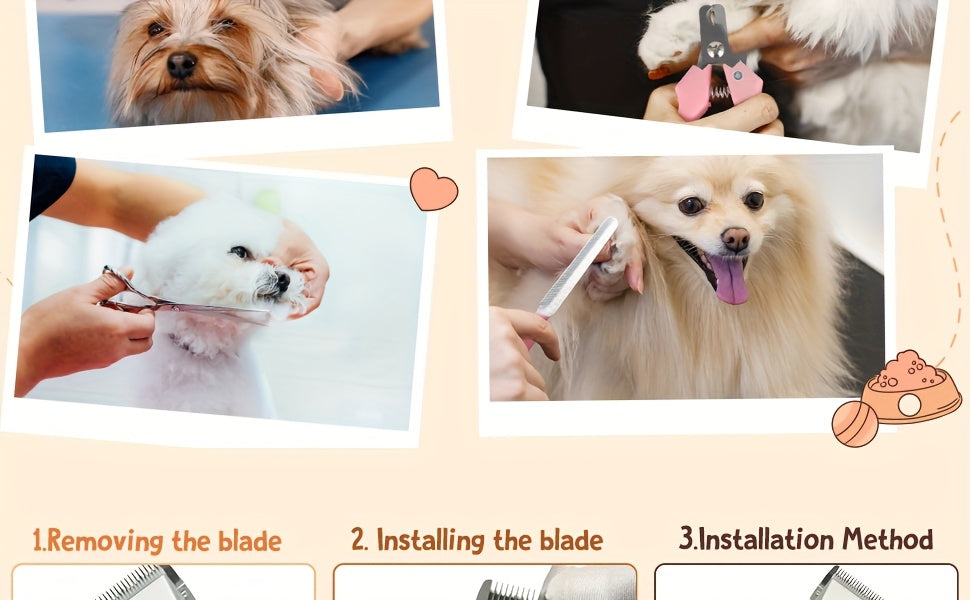 Dog Grooming Clippers Cordless Rechargeable LED Display - Professional Wireless Pet Hair Trimmer Detachable Blades 4 Comb Guides Low Noise 36V USB for Dogs Cats Small Animals