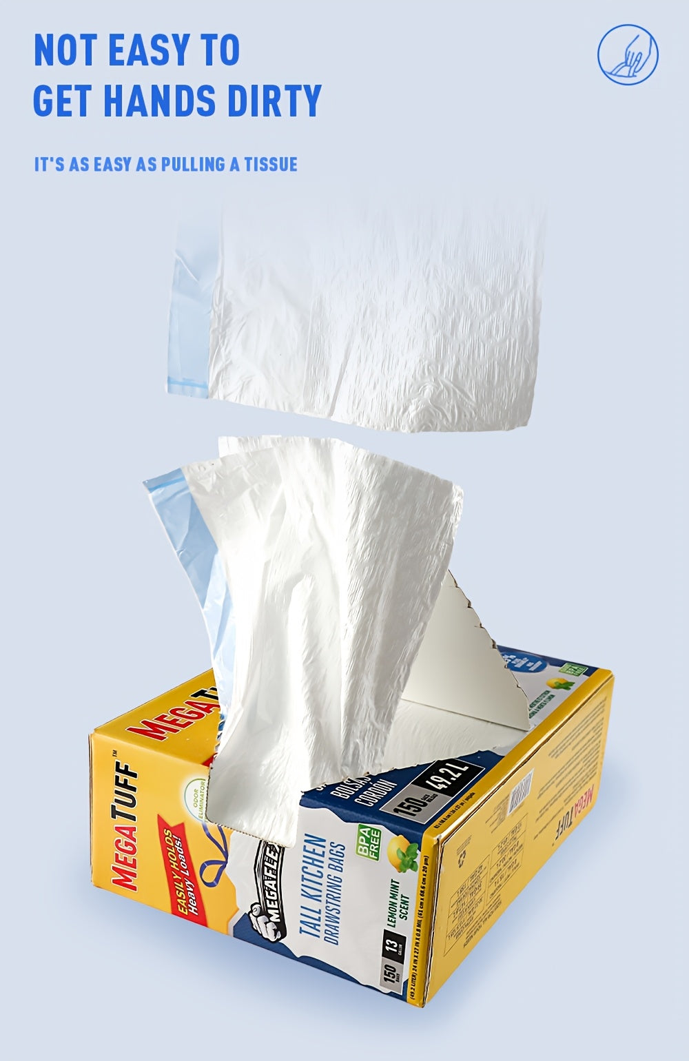 13 Gallon Drawstring Kitchen Trash Bags Odor Eliminator Lemon Mint Scent Puncture Tear Resistant Disposable Garbage Bags 78-Count 150-Count Box Value Pack