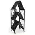 3 Layer Heavy Duty Foldable Metal Storage Rack with Wheels 750 LBS – Movable Rolling Shelving Unit for Garage Kitchen Warehouse Basement & Home Organization