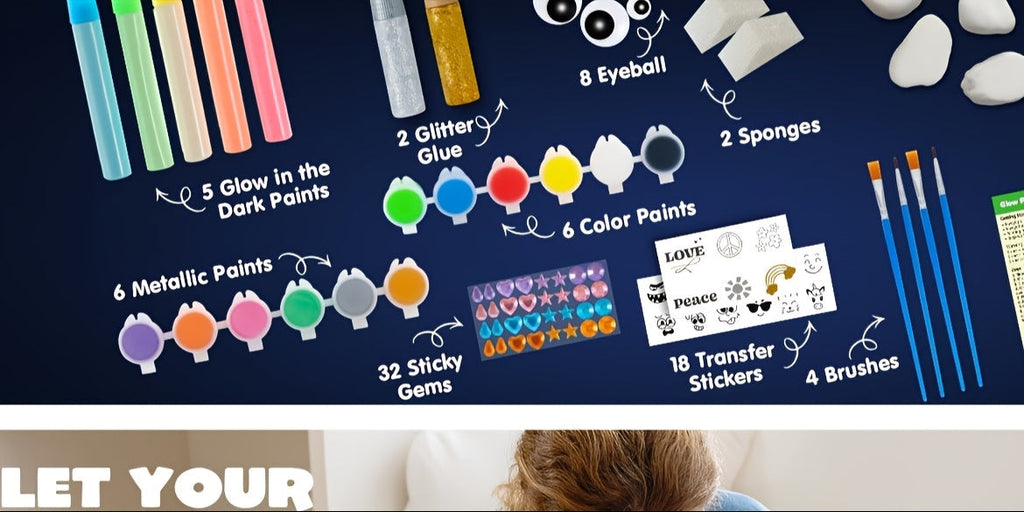 Glow in the Dark Stone Painting Kit for Kids – DIY Rock Art Craft Set with Luminescent Paint, Creative Outdoor Indoor Activity Gift for Boys Girls Birthday Party, Graffiti Painting Toy