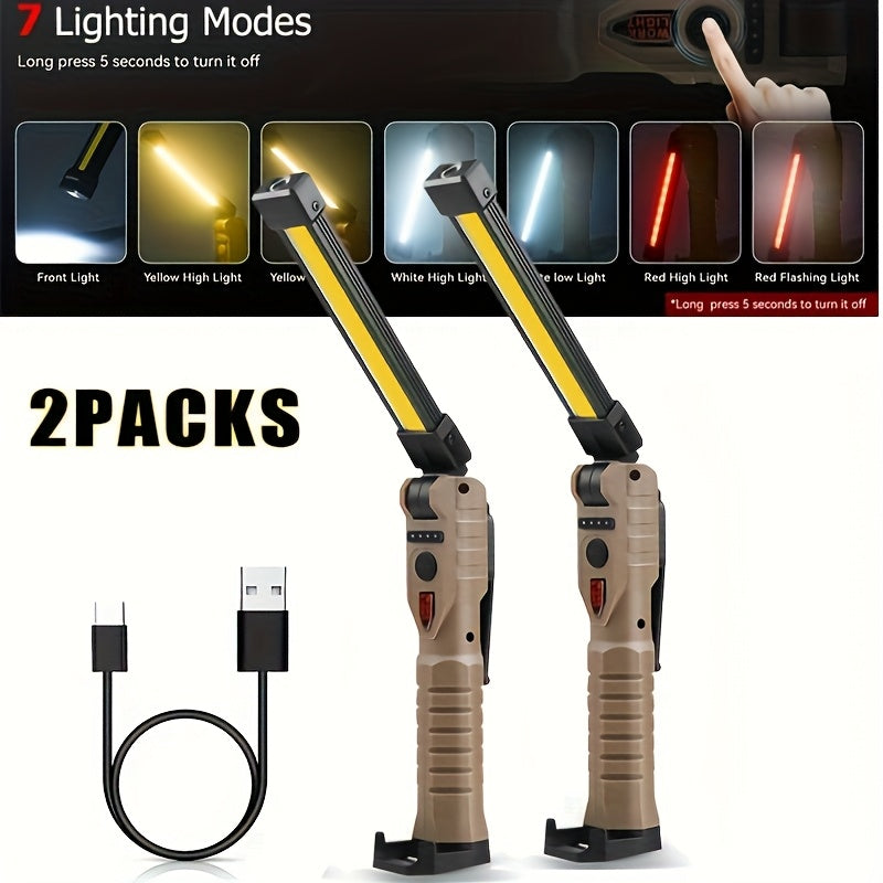 Hanging COB LED Rechargeable Work Light Bulk Pack – Portable Built-In Battery Lamp for Camping Yard Party Garage Vehicle Maintenance Emergency, Black & Khaki, 2 4 6 8 10 Pack Options