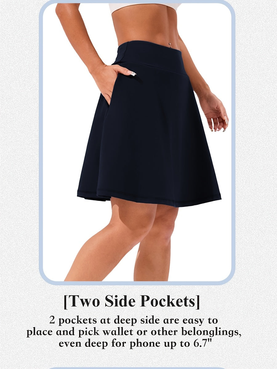 Women's 20-Inch Knee Length Skorts with 5 Pockets – High Waist Built-In Shorts Athletic Skirt for Tennis Golf Pickleball Hiking Casual Wear, Sizes S-XXL, 5 Colors Black White Navy Sky Blue Deep Red