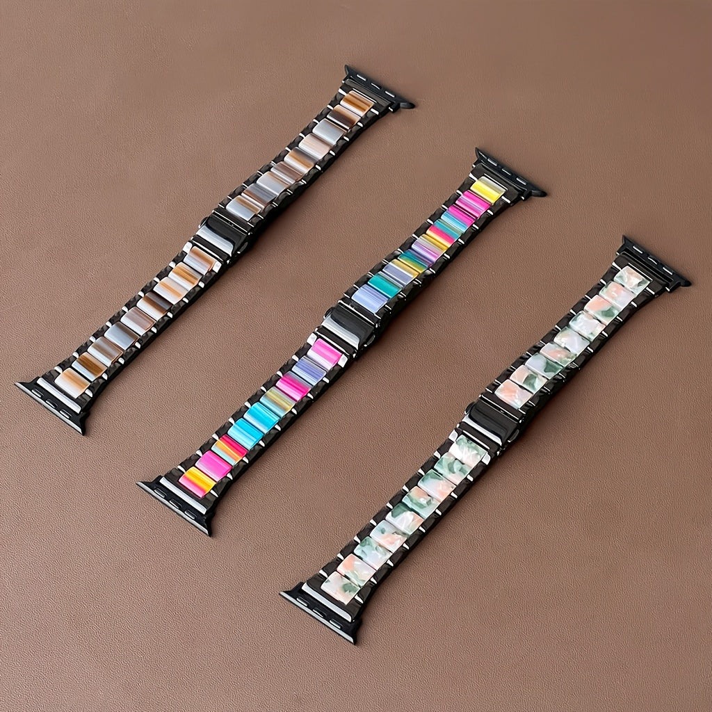Apple Watch Band 42 44 45 46 49mm Women Stainless Steel Resin Metal Replacement Strap Starlight Rainbow for iWatch Series 11 10 9 8 7 6 5 4 3 SE Ultra Work Office Fitness Party