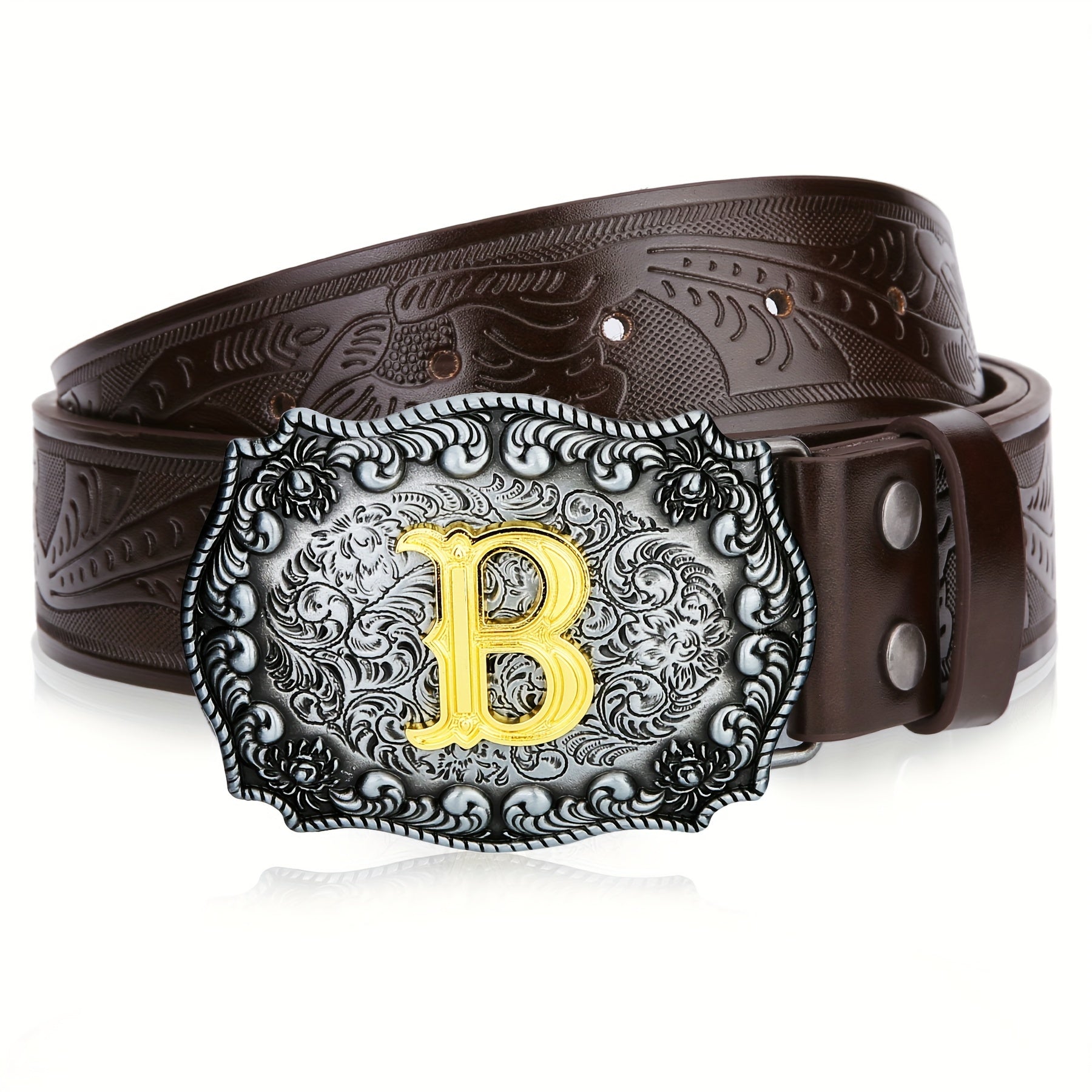 Western Cowboy Belt Men Women Embossed Floral Faux Leather Longhorn Bull Big Buckle – 23 Styles Sizes 34-44 Waist 32"-42" Country Rodeo Halloween Christmas Father's Day Gift
