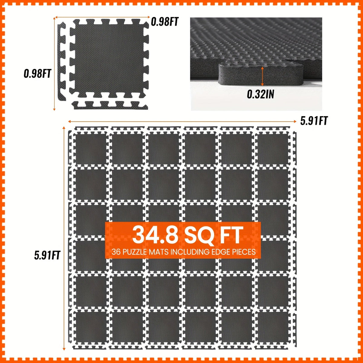 Interlocking Gym Floor Mats 36/48pcs EVA Foam Puzzle Tiles 12"x12" Non-Slip Exercise Mat for Home Gym Garage Playroom Fitness – Includes Border Strips, Coffee & Leaf Pattern