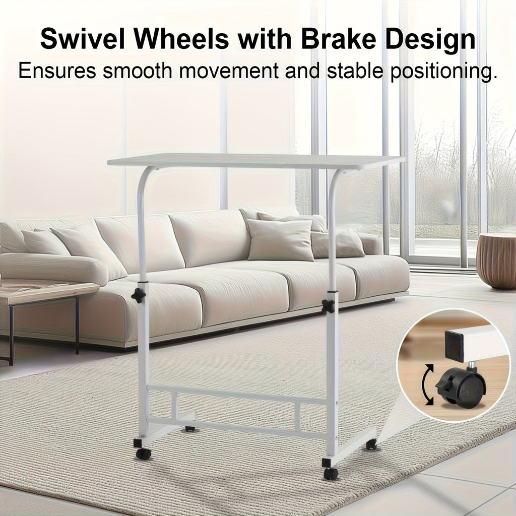 Height Adjustable Rolling Laptop Desk with Wheels & 2-Tier Storage – Sit-to-Stand Mobile Overbed Table, Computer Stand for Bed Couch Home Office Workstation, 6 Colors