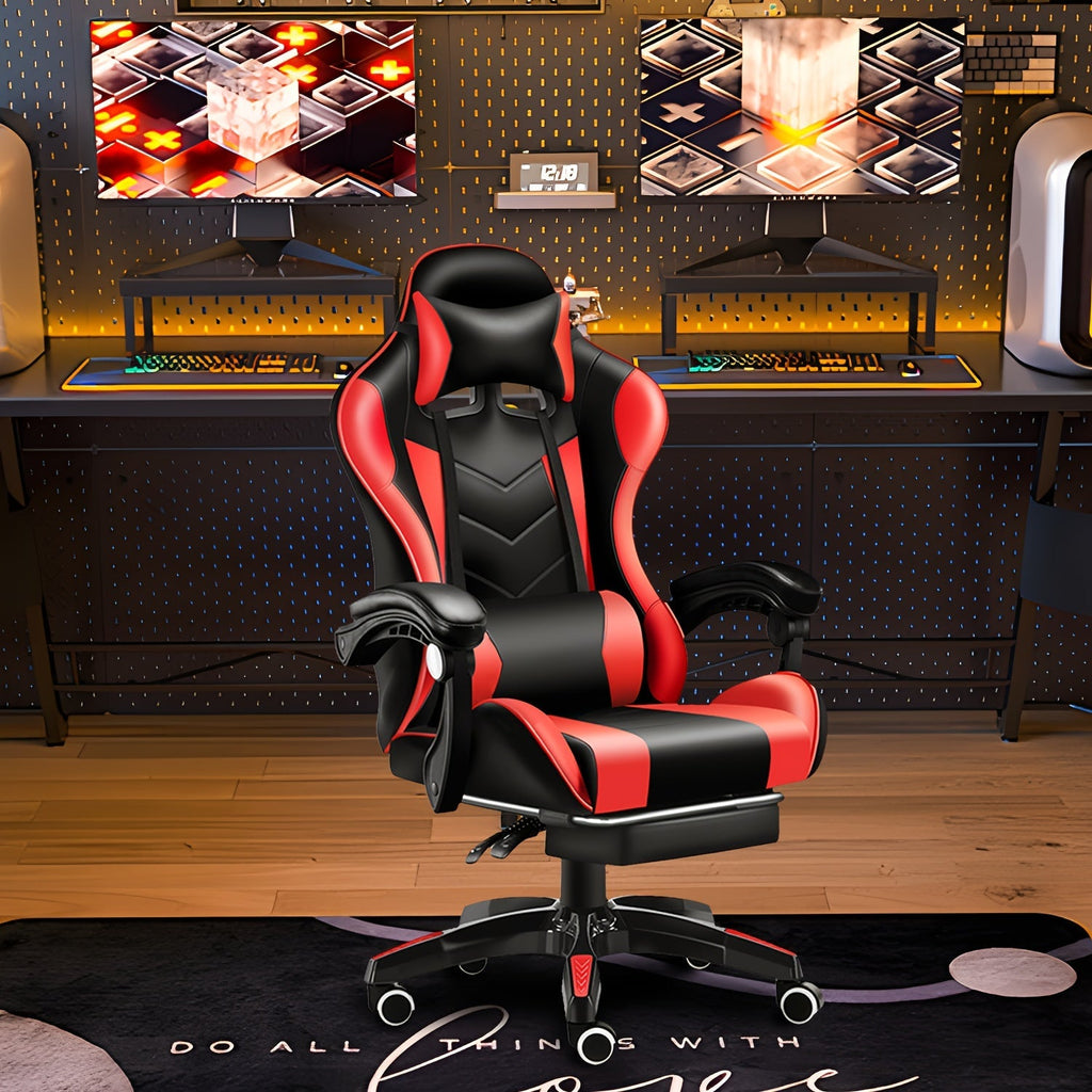 Ergonomic Gaming Chair Racing Style High Back Lumbar Support Five-Wheel Swivel Velvet PU Leather Adjustable Recliner Office Chair Adults Teens Multi-Color
