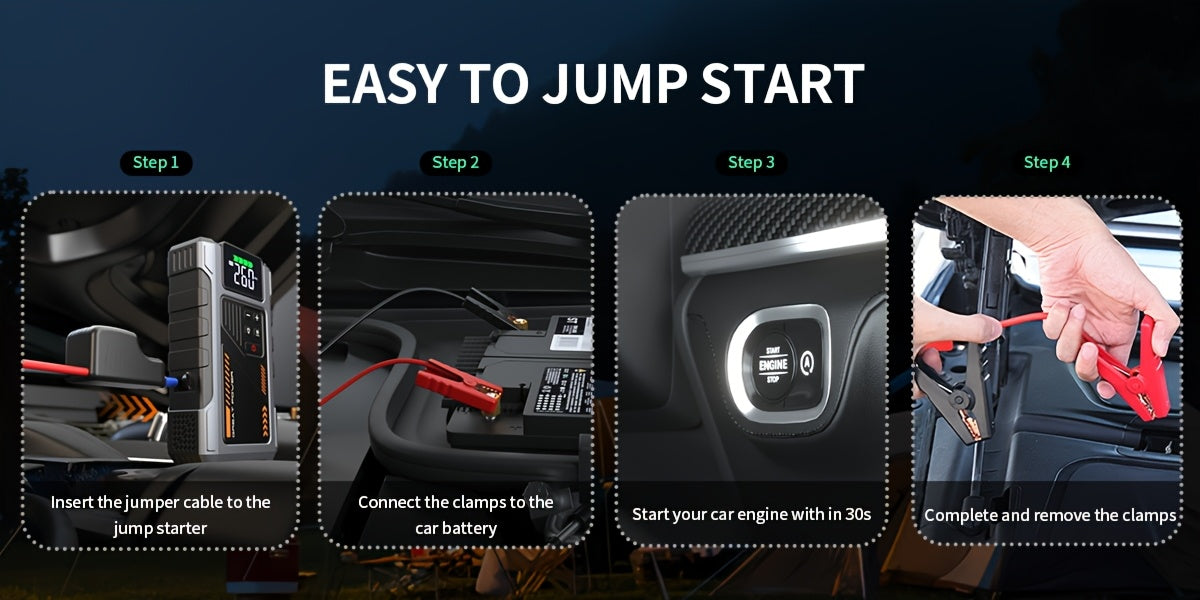 8000A Portable Jump Starter with Air Compressor 12V Battery Booster for 8.0L Gas 6.5L Diesel Engines USB Charging Ports LED Flashlight Jump Box for Cars Trucks SUVs Motorcycles