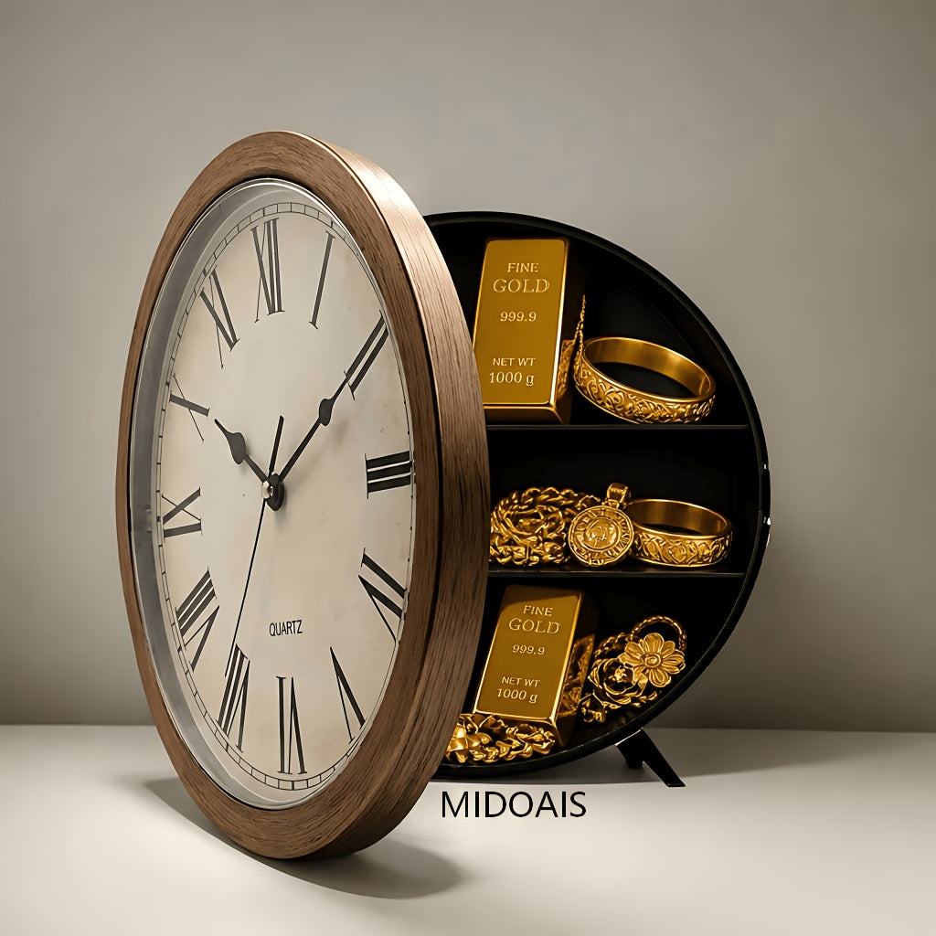 Wall-Mounted Diversion Safe Clock Hidden Secret Compartment Storage for Cash Coins Jewelry Valuables Silent Wall Clock Home Office Security Golden Black Silver