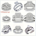 9 Piece Princess Cut Cubic Zirconia Bridal Wedding Ring Set for Women – Stackable Engagement Rings Classic Jewelry Gift for Girlfriend Wife Sizes 6-11